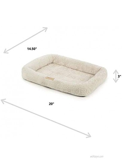 PoochPlanet LuxuLounger Crate Mat Dog Bed Cushioned Durable Plush Soft Textured Bolstered Cream Small 20x14.5