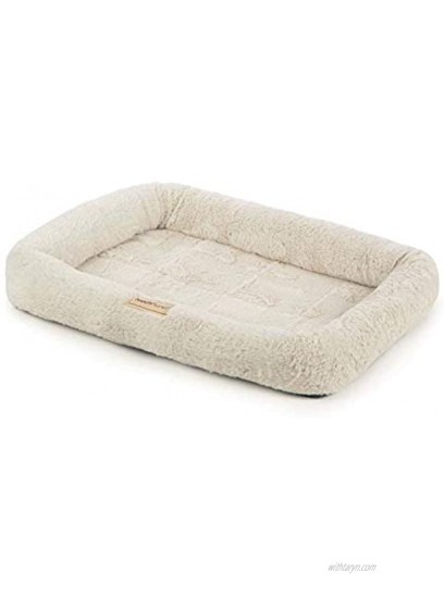 PoochPlanet LuxuLounger Crate Mat Dog Bed Cushioned Durable Plush Soft Textured Bolstered Cream Small 20x14.5