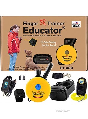 E-Collar FT-330 Waterproof Remote Finger Trainer Micro Educator 1 2 Mile Range Static Vibration and Sound Stimulation Collar with PetsTEK Dog Training Clicker