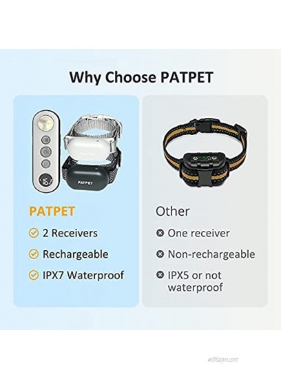 PATPET Dog Training Collar with Remote Rechargeable IPX7 Waterproof 2 Packs Dog Shock Collar for 8 to 110 lbs Medium Large 2 Dogs