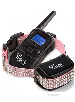 Waterproof Dog Shock Collar With Remote Dog Training Collar With Beep Vibrate Shock Functions Dog Training Shock Collar for Small to Large Dogs Rechargeable Dog Shock Collar With Diamante Bling
