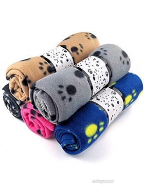 5 Pack Large Fleece Dog Cat Blanket 38x 27 Inch Fluffy Puppy Blanket Soft Pet Sleep Mat Bed Cover with Color Paw Printing for Home Using Couch,Bed Camping Mat Car Seat
