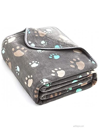 Allisandro 350 GSM-Super Soft and Premium Fuzzy Flannel Fleece Pet Dog Blanket The Cute Print Design Washable Fluffy Blanket for Puppy Cat Kitten Indoor or Outdoor Grey 39 x 31
