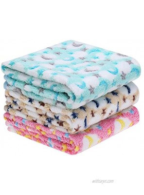 EXPAWLORER 3 Pack Pet Blanket Super Soft Premium Fleece Small Dog Blanket for Puppy Cat Kitten with Cute Moon and Star Patterns Pet Throw Blanket New Puppy Supplies