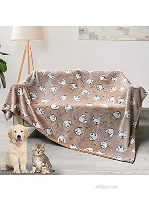 Patas Lague Extra Soft Flannel Cat  Dog Blanket for Couch ,Plush Pet Throw Blanket with Cute Print Design Brown 50" x 60"