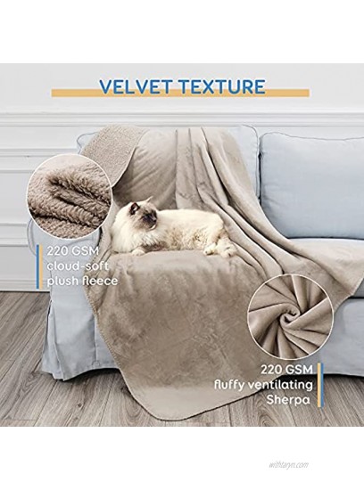 Pawque Waterproof Pet Blanket Sherpa Dog Blanket with Reversible Design for Couch Sofa Bed Soft and Warm Throw for Dog & Cat Furniture Protector Machine Washable 50”x60” Khaki