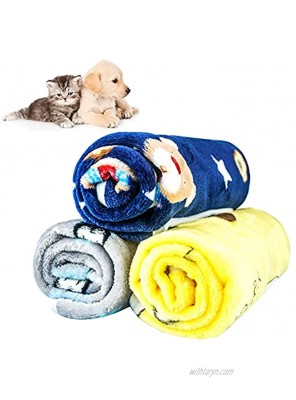 SIVEIS 1 Pack 3 Blankets Dog Cat Soft Cute Fleece Blanket Comfortable and Warm Sleep Bed Cover for Puppy Kitten and Other Small Animals Blue Grey and Yellow 74 x 100 cm