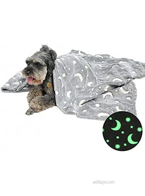 Star Moon Dog Throw Blanket Glow in The Dark Pet Throw Blankets Luminous Soft Fleece Plush Glow Throw Blankets for Large Medium Dogs Puppy Cats 30Wx38L Grey
