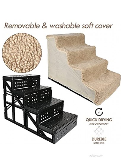 Flantor Dogs Steps 4 Step Dog Stairs Plastic Dog Step for Climbing Sofa and Bed Non-Slip Wide Pet Stairs with Washable Cover Indoor Pet Steps for Small Dogs & Cats