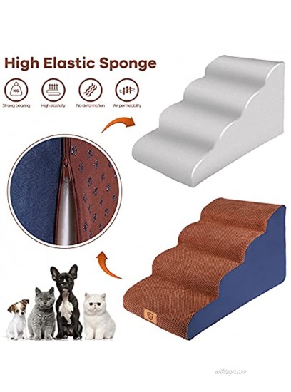 Kphico Dog Stairs 4-Step Ramp Pet Steps-Non-Slip High Density Foam Pet Ladder Stairs,Portable Older Dogs,Cats and Small Pets Send 1PC Dog Toy Rope