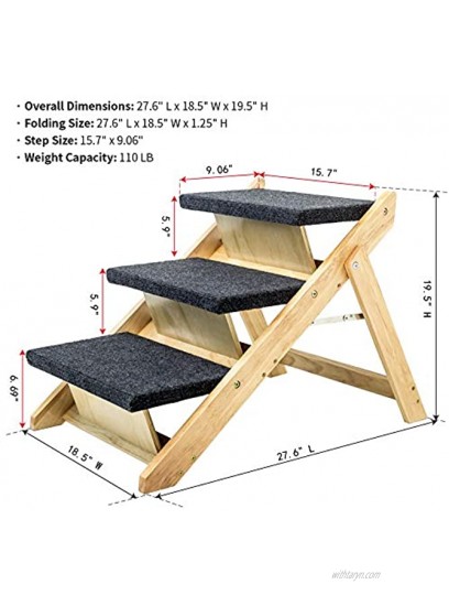 MEWANG Wood Pet Stairs Pet Steps 2-in-1 Foldable Dog Stairs & Ramp Perfect for Beds and Cars Portable Dog Cat Ladder Up to 110 Pounds