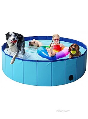 4VWIN Foldable Dog Swimming Pool Pet Large Paddling Pool Puppy Bathing Tub Ideal for Pets Children Kid for Garden Patio Bathroom XL: 63 X 12 160cm x 30cm Blue
