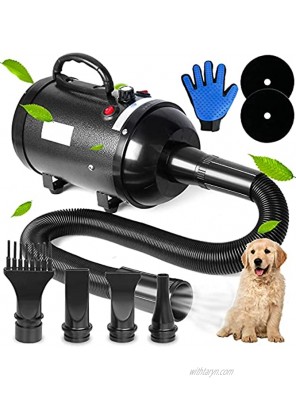 Dog Dryer Pet Grooming Hair Force Dryer Adjustable Speed 3200W High Velocity Pet Grooming Blower Professional Home Puppy Hair Blow Dryer with Heater for Quick Dry & Noise Reduction 4 Nozzles