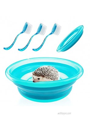 Foldable Hedgehog Bathtub Collapsible Small Pet Sand Bath Sauna Room Portable Small Animal Swimming Pool Plastic Hedgehog Supplies with 3 Pcs Bathing Brushes for Hamster,Guinea Pig,Reptile,Hedgehog