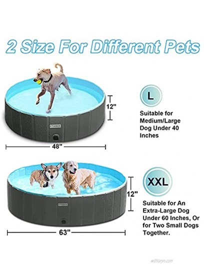 FOXBUS Foldable Dog Pool Portable Hard Plastic Kiddie Pool with Pool Cover and Hose Adapter PVC Collapsible Pet Bathing Tub Non-Slip Outdoor Swimming Pool for Large Small Dog Puppy Cats Kids