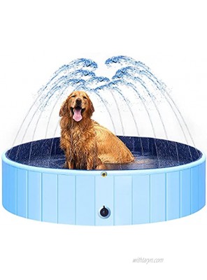 Gonioa Portable Dogs Pool with Splash Sprinkler,Non-Slip & Foldable Dogs Bathing Tub SPA,Swimming Pool for Large Small Dog,Indoor Outdoor Water Toys for Dogs Cats and KidsBlue,Hose Not Included