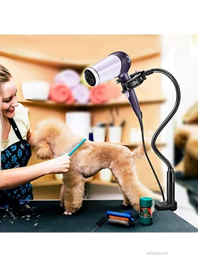Ideashop Pet Hair Dryer Holder 360 Degrees Rotatable Hands Free Pet Hair Dryer Stand Aluminium Magnesium Alloy Gooseneck Three-Jaw Bracket with Adjustable Clamp Mount for Dog Cat Grooming Black