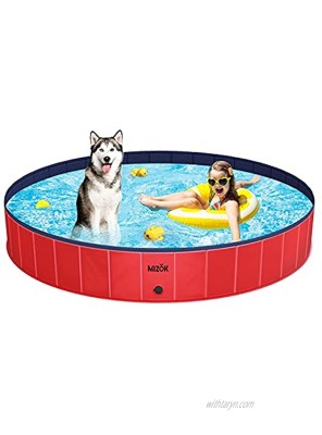 MIZOK Foldable 63in Dog Pool Kiddie Pool Hard PVC XXL Plastic Pool Wading Pool for Medium Large Dogs Cats Kids and Ducks for Indoor and Outside Red