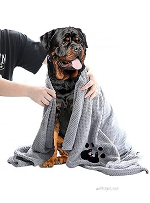 NLUJGYAV Dog Towel XL Super Absorbent Soft Microfiber Embroidered Dog Drying Towel for Large Medium Small Dogs Cats Swimming Beach Pet Bath Towels Grey Machine Washable