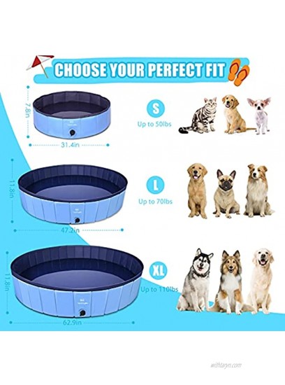 TantivyBo Foldable Dog Pool 63‘’ 47‘’ Diameter Collapsible PVC Plastic Kiddie Pool for Small to Large Dogs Portable Leakproof Puppy Pool for Indoor & Outdoor Blue Red