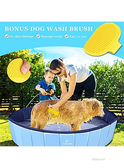 TantivyBo Foldable Dog Pool 63‘’ 47‘’ Diameter Collapsible PVC Plastic Kiddie Pool for Small to Large Dogs Portable Leakproof Puppy Pool for Indoor & Outdoor Blue Red