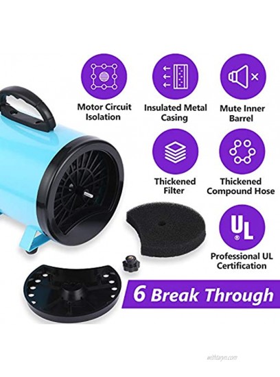 Upgraded Dog Dryer Dog Blow Dryer Dog Hair Dryer 3.2HP Stepless Adjustable Speed Pet Hair Force Dryer Dog Grooming Blower with Heater Dog Quick-Drying with Pet Towel and Massage Comb