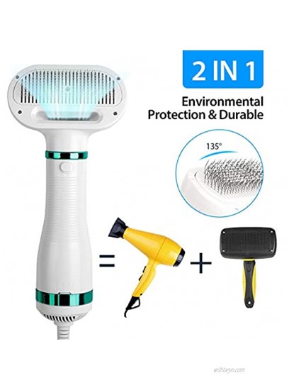 Upgraded Pet Hair Dryer 2-in-1 Dog Blow Dryer with Slicker Brush 3 Heat Settings One-Button Hair Removal Professional Portable Dog Hair Grooming Dryer for Medium and Small Dogs and Cats
