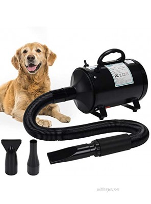 winniehome 3.2HP Pet Grooming Hair Dryer for Dogs and Cats High Velocity Hairdryer Blaster Fur Blower with Hose,has 3 Nozzle OptionsBright Black