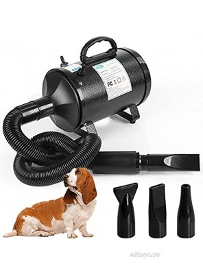 winniehome Professional Grooming Dog Hair Dryers for Dogs and Cats,3.2HP Stepless Adjustable Speed Pet Hair Force Dryer Dog Grooming Blower with Heater Black