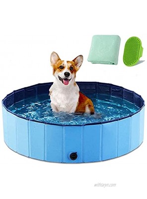 YASITY Dog Pool Foldable Pet Swimming Pool with Bath Brush & Bath Towel Outdoor Bathing Tub Kiddie Pool with Protective Lining PVC Collapsible Pool for Dogs Cats and Kids