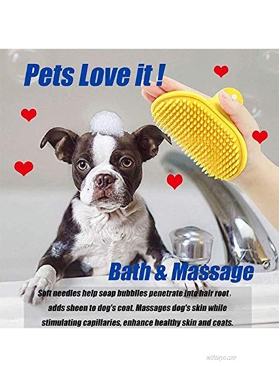 Abundance Dog Grooming Brush Shampoo Bath Massage Brush Rubber Comb with Adjustable Handle Blue and Yellow Pack of 2