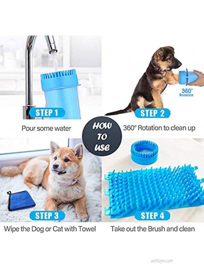Adhjito 4 Pcs Dog Paw Cleaner Set 2 In 1 Silicone Dog Paw Washer Cup For Grooming Muddy Paws Includes Towel Toothbrush And Bath Brush For Large Dog Total Cleaning Premium Pet Gifts For Dogs Owners