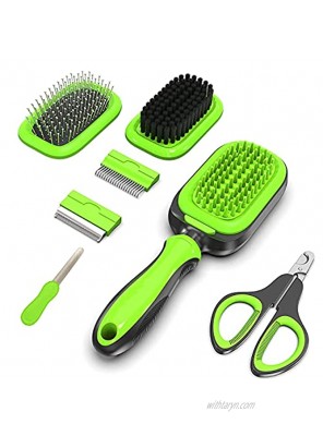 Dog and Cat Brush for Shedding and Grooming 7-in-1 Kit Upgraded Deshedding Pet Hair Brush for Grooming and Tangles Removing ZolooPet