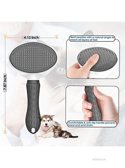 Dog & Cat Brush Self Cleaning Slicker Brush for Short and Long Hair Shedding Grooming Brush to Remove Loose Hair Mats Tangles Gray