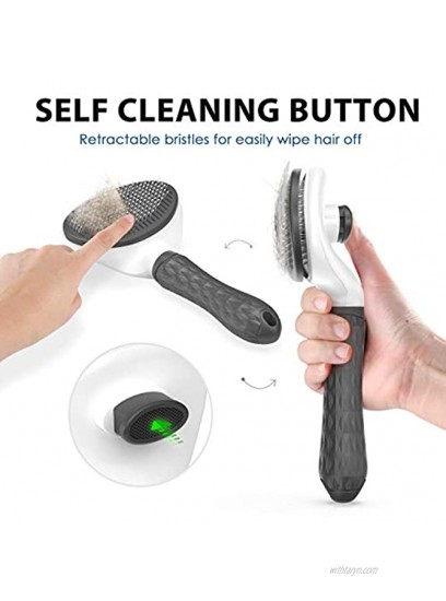 Dog & Cat Brush Self Cleaning Slicker Brush for Short and Long Hair Shedding Grooming Brush to Remove Loose Hair Mats Tangles Gray