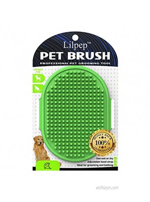 Dog Grooming Brush Lilpep Pet Shampoo Bath Brush Soothing Massage Rubber Comb with Adjustable Ring Handle for Long Short Haired Dogs and Cats Green