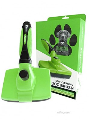 Mighty Paw Dog Grooming Brush | Durable Self-Cleaning Pet Brush. 100% Stainless Steel Soft Bent Bristles. Great For Removing Hair Mats & Tangles. Soft Ergonomic Handle For Extra Comfort Green