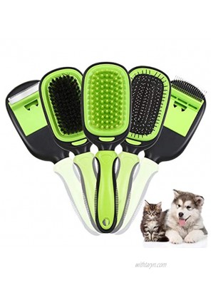 Ownpets 5 in 1 Pet Brush Set Pet Grooming Shedding Massage Combs for Long Short Hair Dogs & Cats Removes Undercoat Dander Dirt & Improves Circulation