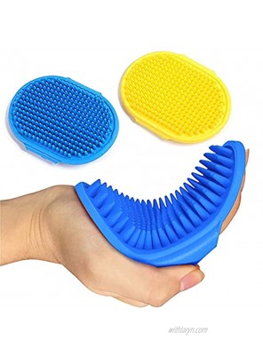 Pet Grooming Brush,Cat Shampoo Bath Brush Soothing Massage Rubber Comb，Adjustable Ring Handle Suitable for Long Short Haired Pet YellowBlue