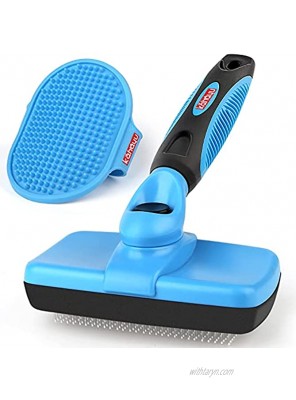 Self Cleaning Slicker Brush + Free Pet Grooming Brush- Dog Brush Cat Brush Easy to Clean Pet Grooming Brush Remove Mats Deshedding Tool for Pet Gently Removes Long and Loose Undercoat