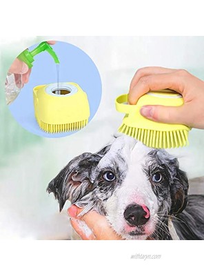 Upgraded Dog Bath Brush,Best Pet Bathing Tool for Dogs,Soft Silicone Grooming Brush Bristles with Loop Handle Give Pet Gentle Massage,Extra Shampoo DispenserYellow