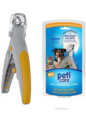 Allstar Innovations PetiCare LED Light Pet Nail Clipper- Great for Trimming Cats & Dogs Nails & Claws 5X Magnification That Doubles as a Nail Trapper Quick-Clip Steal Blades