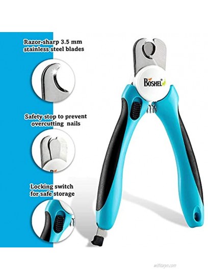 Dog Nail Clippers and Trimmer By Boshel with Safety Guards to Avoid Over-cutting Nails & Free Nail File Razor Sharp Blades Sturdy Non Slip Handles For Safe Professional at home Grooming