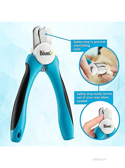 Dog Nail Clippers and Trimmer By Boshel with Safety Guards to Avoid Over-cutting Nails & Free Nail File Razor Sharp Blades Sturdy Non Slip Handles For Safe Professional at home Grooming