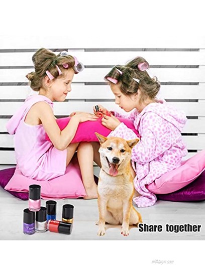 Dog Nail Polish Set 6 Color Set Pink Purple Red Gold Blue Silver Non-Toxic Water-Based Pet Nail Polish Natural and Safe Suitable for All Pet Birds Mice Pigs and Rabbit Easy to Remove