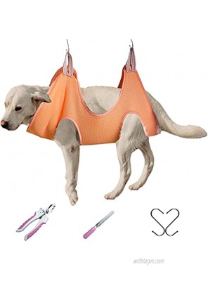 HTIAITH Pet Grooming Hammock Harness for Dogs& Cats Durable Dog Holder for Grooming Dog Hammock Restraint Bag Helper with Nail Clipper File for Nail Trimming Ear Eye Care
