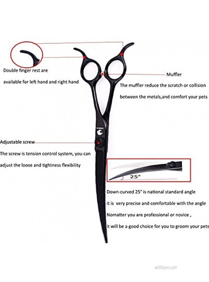 7 8inch Pet Grooming Scissor Straight Curved Dogs Grooming Shears Professional Grooming Scissors for Dogs and Cats Pets Hair Cutting Scissors Curved Shears A-7 inch-Curved Scissor