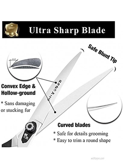 8.0 Pet Grooming Scissors,Straight Scissors Curved Scissors Thinning Shears,Made of Japanese 440C Stainless Steel Strong and Durable Very Sharp for Pet Groomer or Family DIY Use