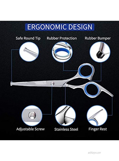 Breeze Touch Dog Grooming Scissors Hair Thinning Shears for Dogs with Heavy Duty Stainless Steel Thinning Straight Curved Shears Comb Nail Clipper Nail File & Grooming Glove 8 Pcs