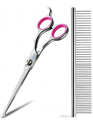 Cafhelp Dog Grooming Scissors Dog Comb 6.5IN Rounded Tip Dog Scissors for Grooming and Cat Comb Professional Stainless Steel Dog Grooming Shears 2 in 1 Grooming Tool for Dogs Cats etc.